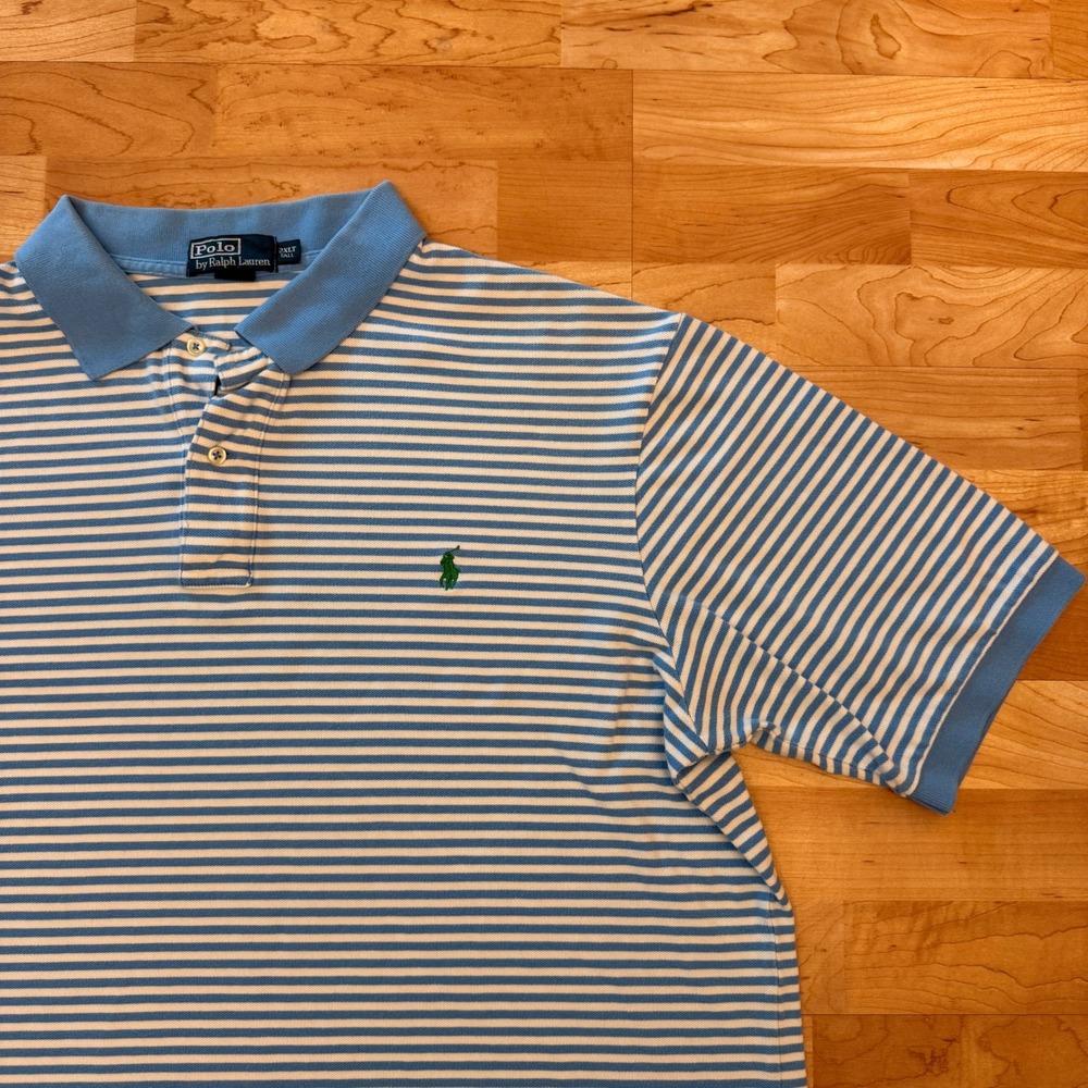Vintage Polo Ralph Lauren Mens 2XLT Tall Blue White Striped Polo Shirt